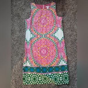 London Times Pink and Green Sheath Midi Dress Resort Wear